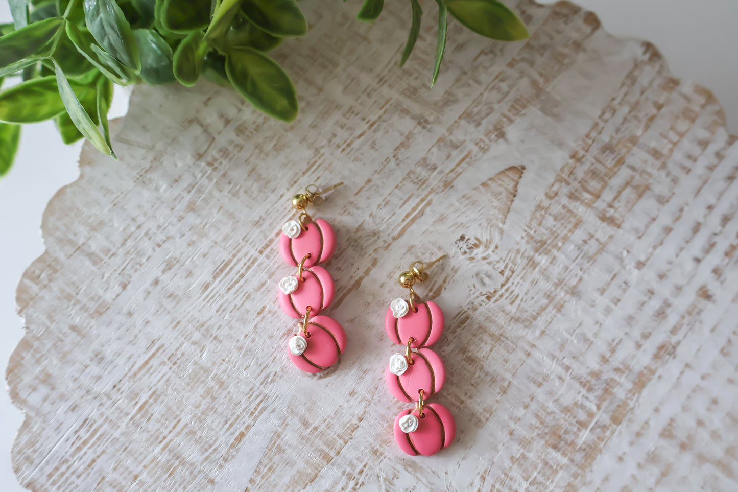 Pink Floral Pumpkin Stack Dangles