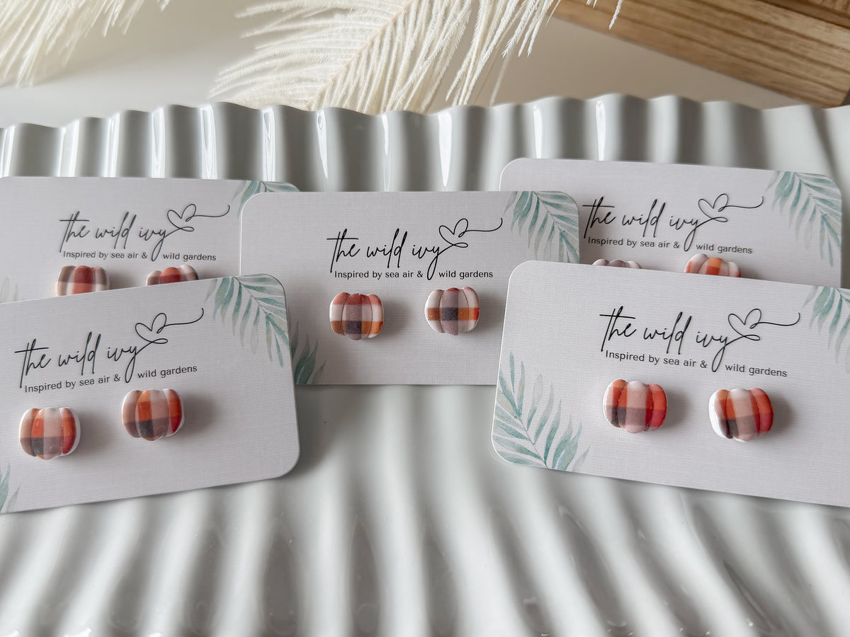 Plaid Pumpkin Studs
