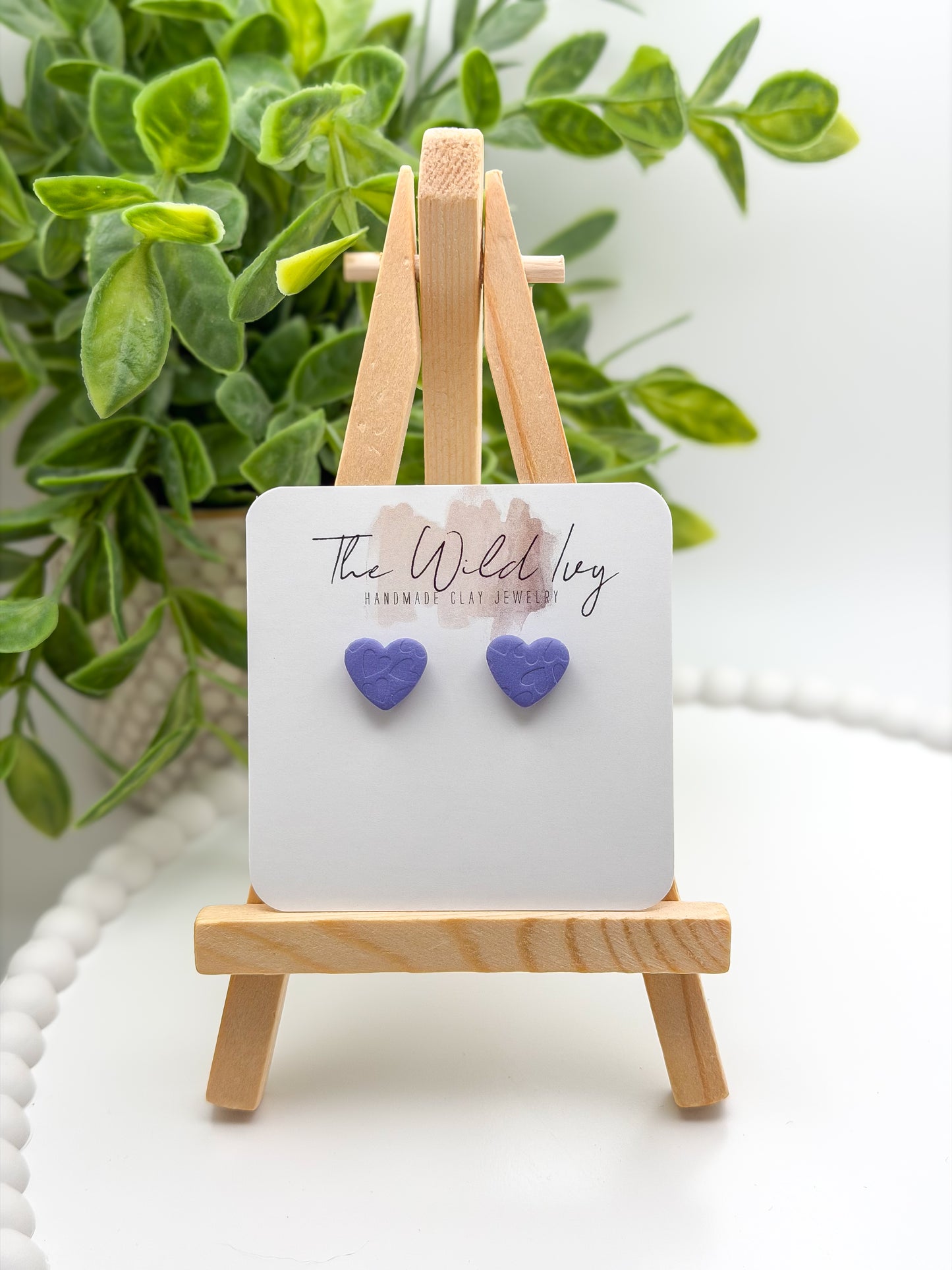 Lilac Heart Imprint Studs