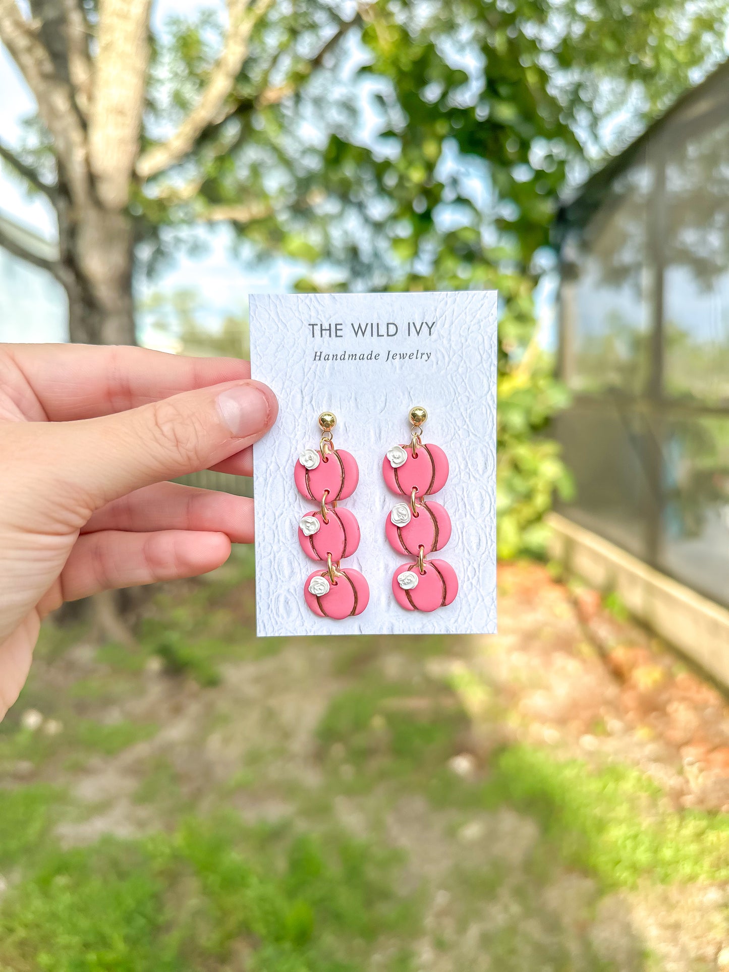 Pink Floral Pumpkin Stack Dangles