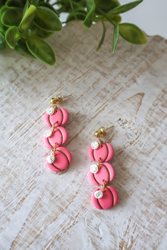 Pink Floral Pumpkin Stack Dangles