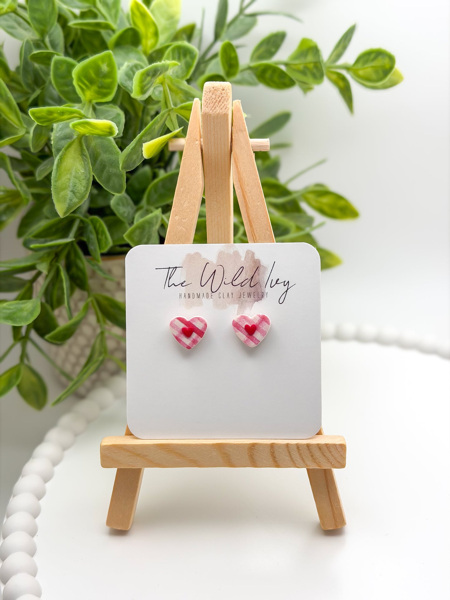 Plaid Heart Studs