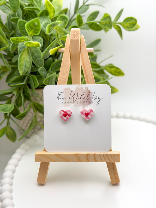 Plaid Heart Studs