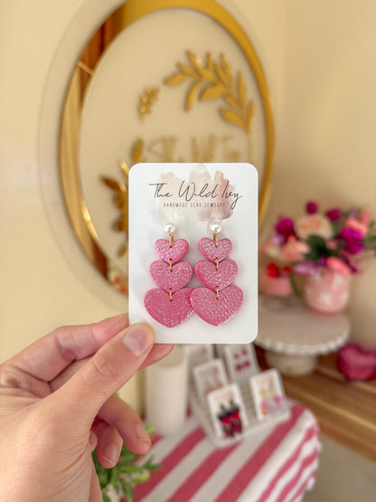 Pink Chrome Heart Dangles