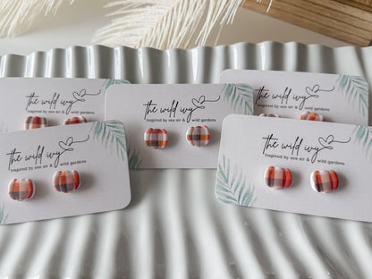 Plaid Pumpkin Studs
