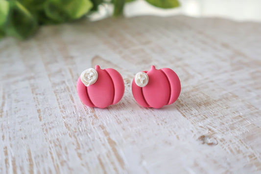 Floral Pink Pumpkin Studs