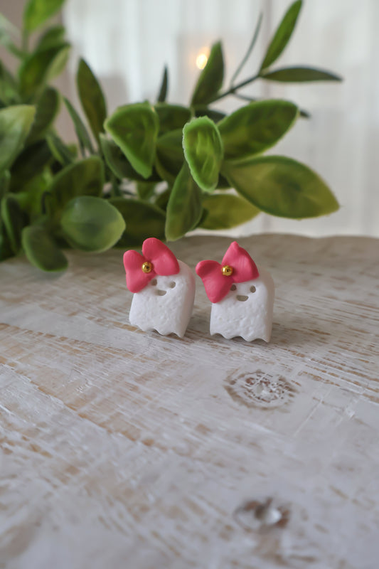 Pink Bow Ghost Studs