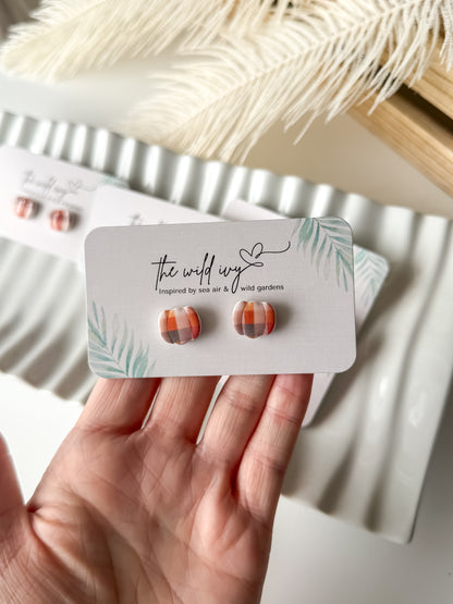 Plaid Pumpkin Studs